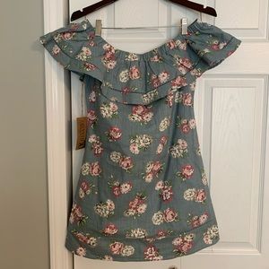 Blue Floral Off the Shoulder Top